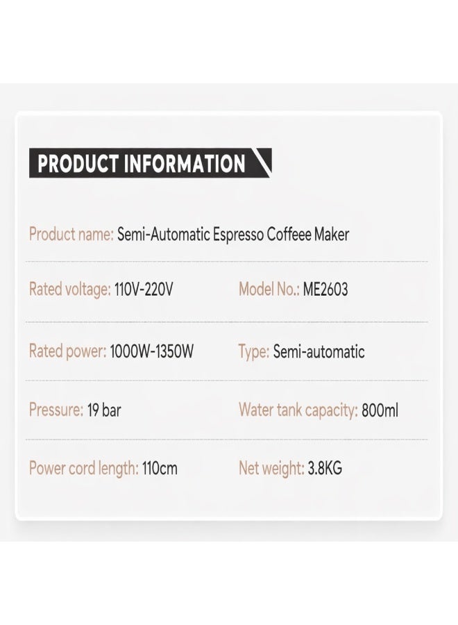 i cafilas Semi-Automatic Espresso Machine with Grinder – 19 Bar Pressure, Touch Control, Steam Wand, Stainless Steel Coffee Maker for Home & Office - Image 5